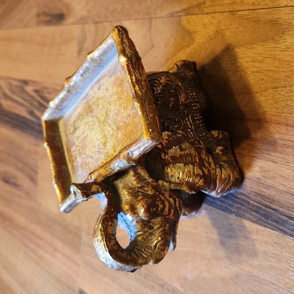 Golden Gilded Elephant Business Card Holder Trunk Up for Luck - Picture 2 of 16